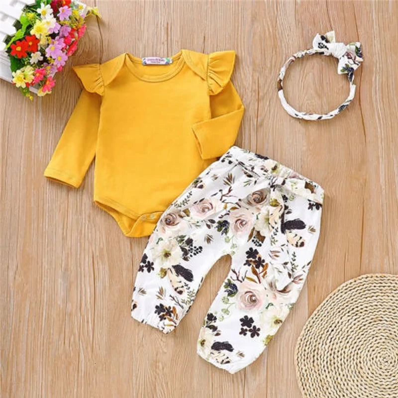 Cute Baby Girl Romper Set Yellow 70