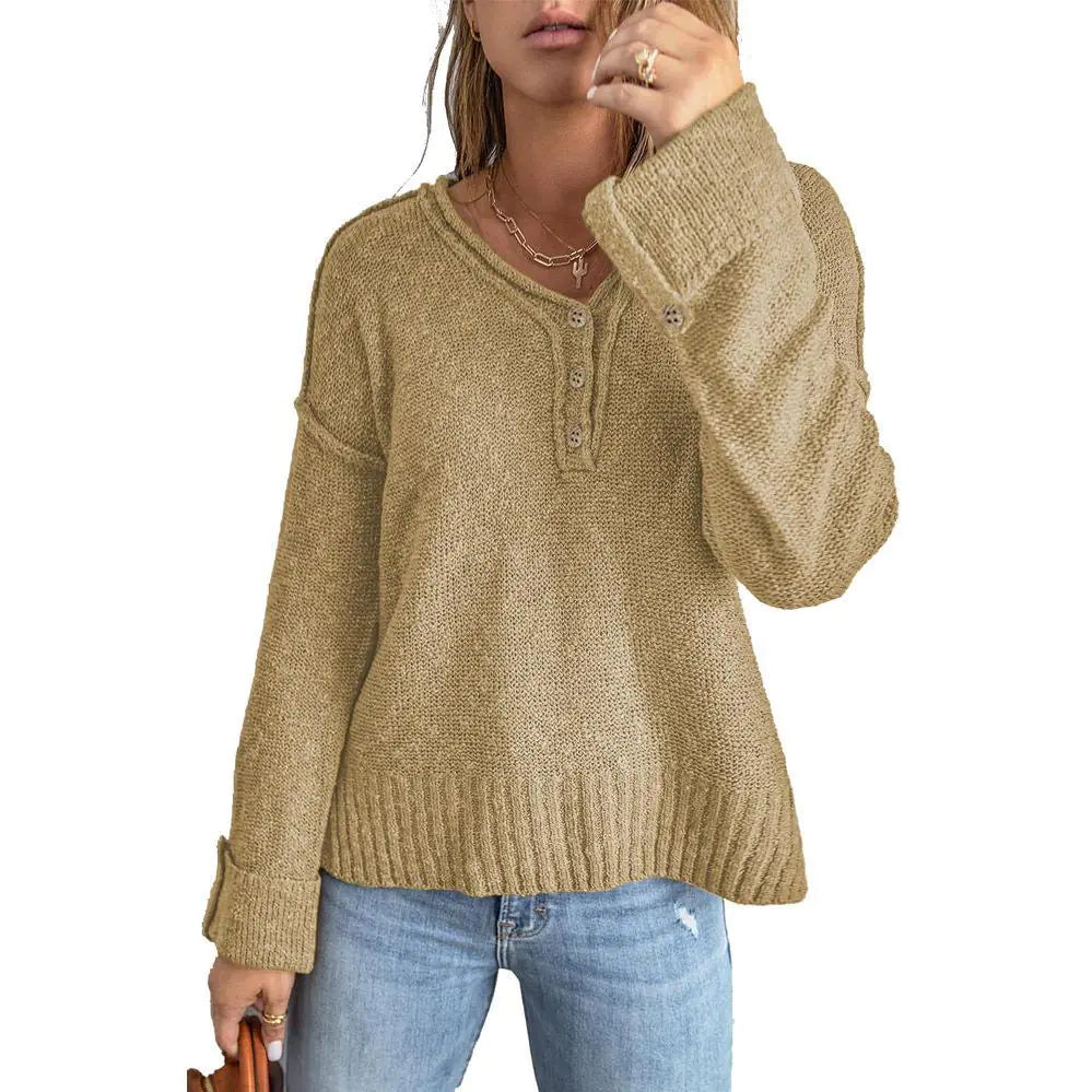 Loose Button Knitted Sweater for Women's Fashion