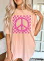 Checkered Peace Sign Tee - Peachy - shirt