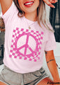 Checkered Peace Sign Tee - Blossom - shirt