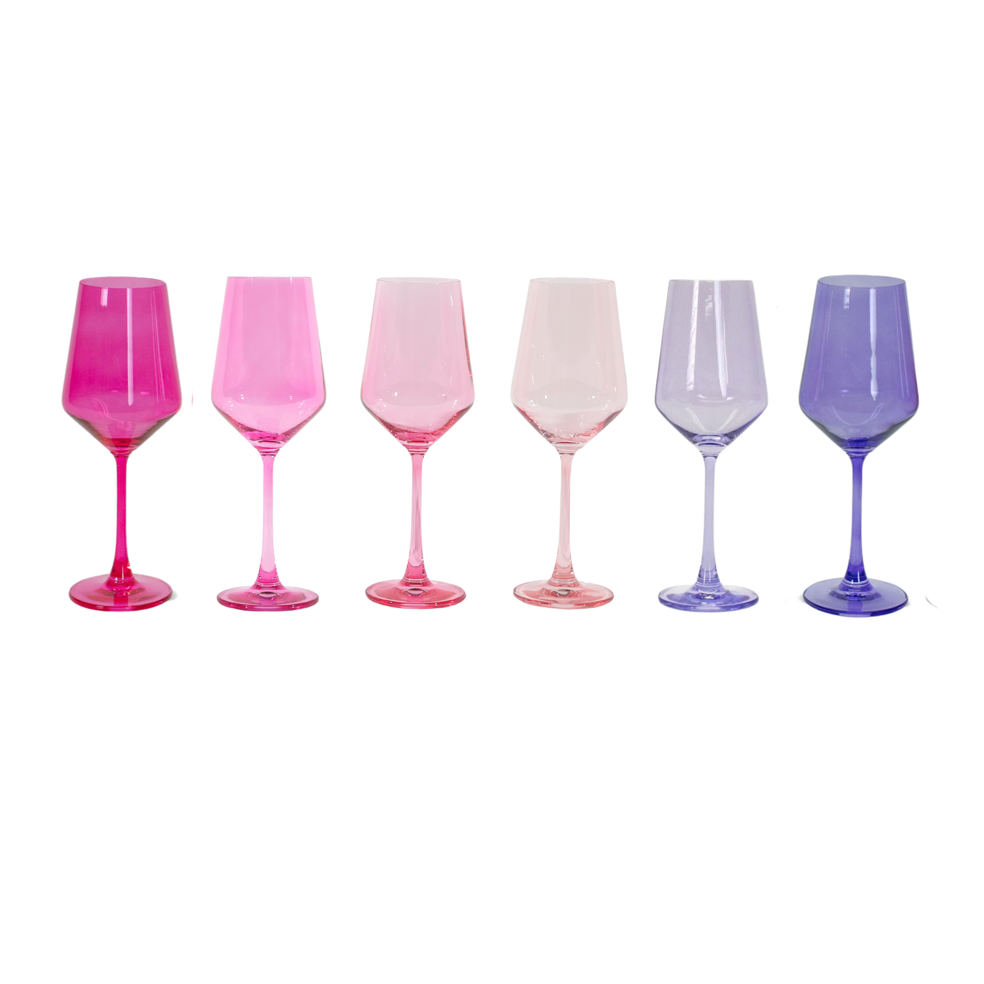 Cotton Candy Collection - Colored Wine Glass Ombre Set of 6 - Stemmed - Wine Glasses