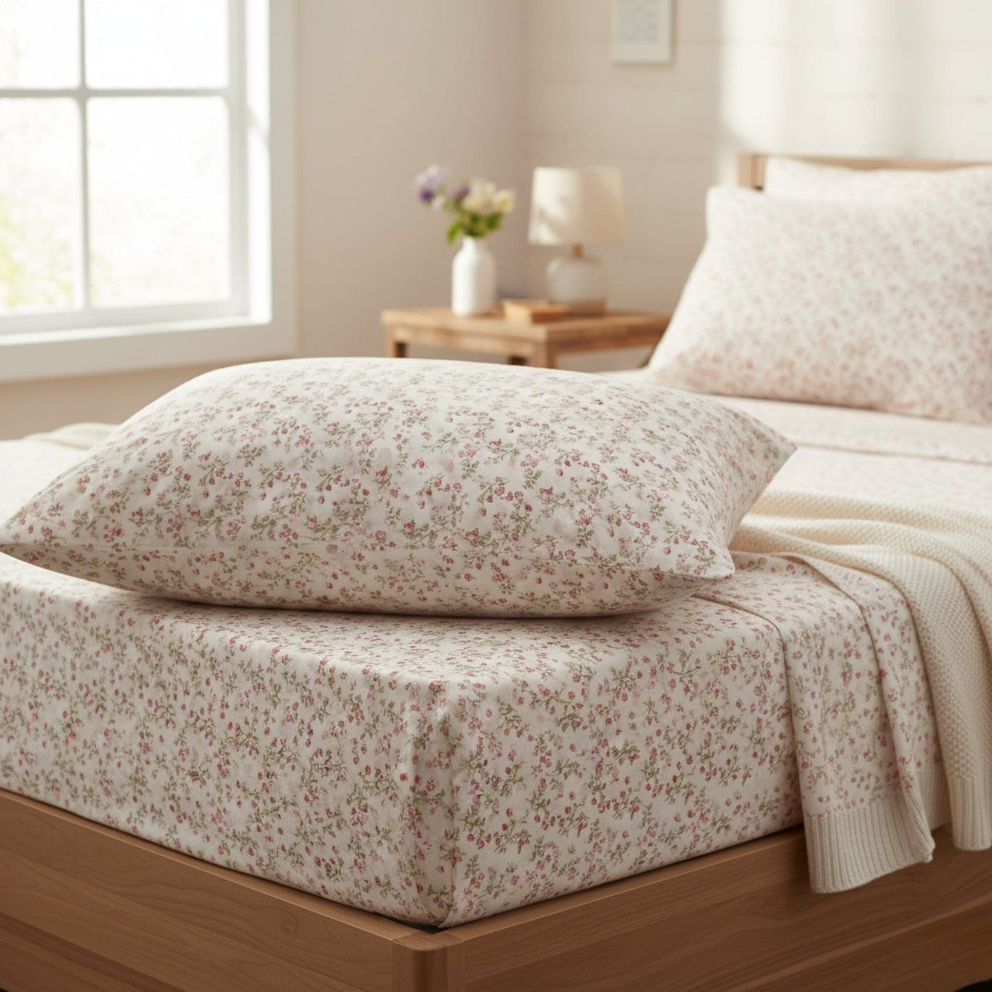 DaDa Bedding Collection Romantic Coquette Sheet Set - 100% Cotton [ Poplin Cotton ] Floral Fitted & Flat Sheets with Pillowcases - Deep Pocket Design - Soft, Breathable, Wrinkle-Resistant- DaDalogy Bedding Collection- {{Product type}}