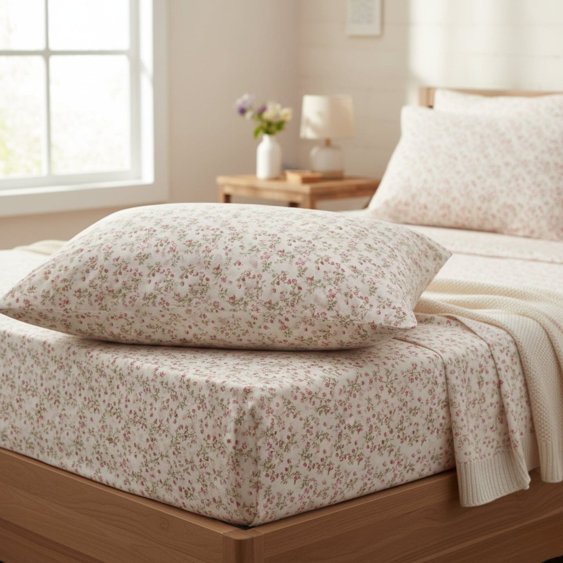DaDa Bedding Collection Romantic Coquette Sheet Set - 100% Cotton [ Poplin Cotton ] Floral Fitted & Flat Sheets with Pillowcases - Deep Pocket Design - Soft, Breathable, Wrinkle-Resistant- DaDalogy Bedding Collection- {{Product type}}