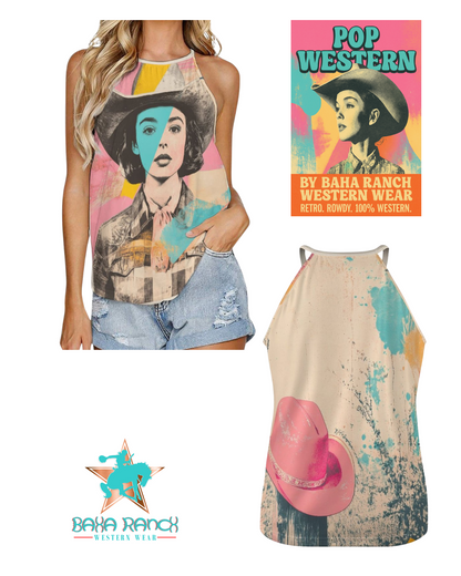 Baha Ranch Turquoise View Retro Pop Western Tank Top - - Tanks & Camis