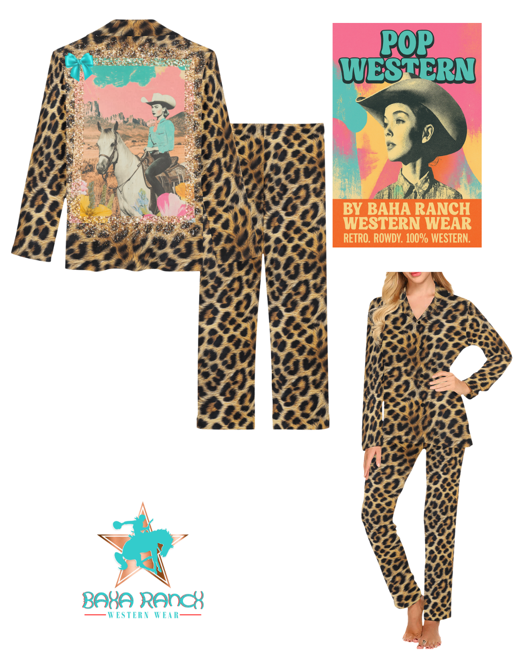Baha Ranch Retro Pop Western Leopard Pajamas Set - - Pajamas Set's