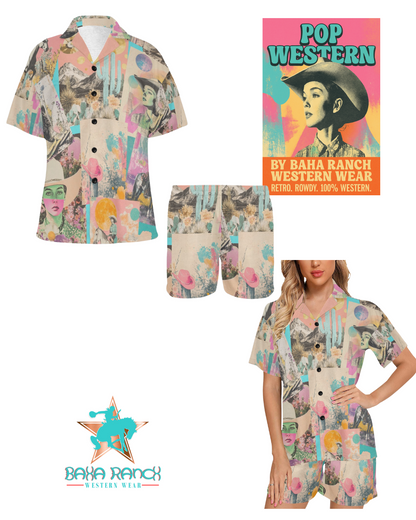 Baha Ranch Retro Pop Western Collage Pajama Set - - Pajama Sets