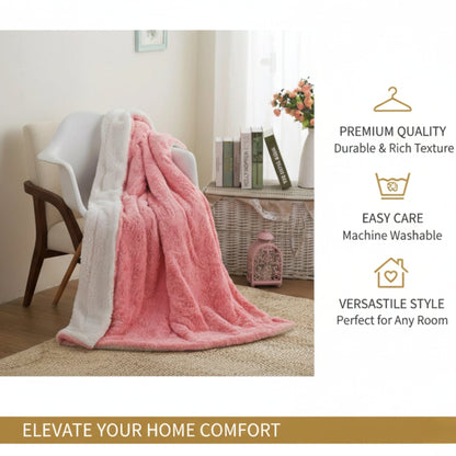DaDa Bedding Luxury Blossom Pink Rose Buds Pink Sherpa Backside Faux Fur Throw Blanket (BL-171752) - - Throw Blankets