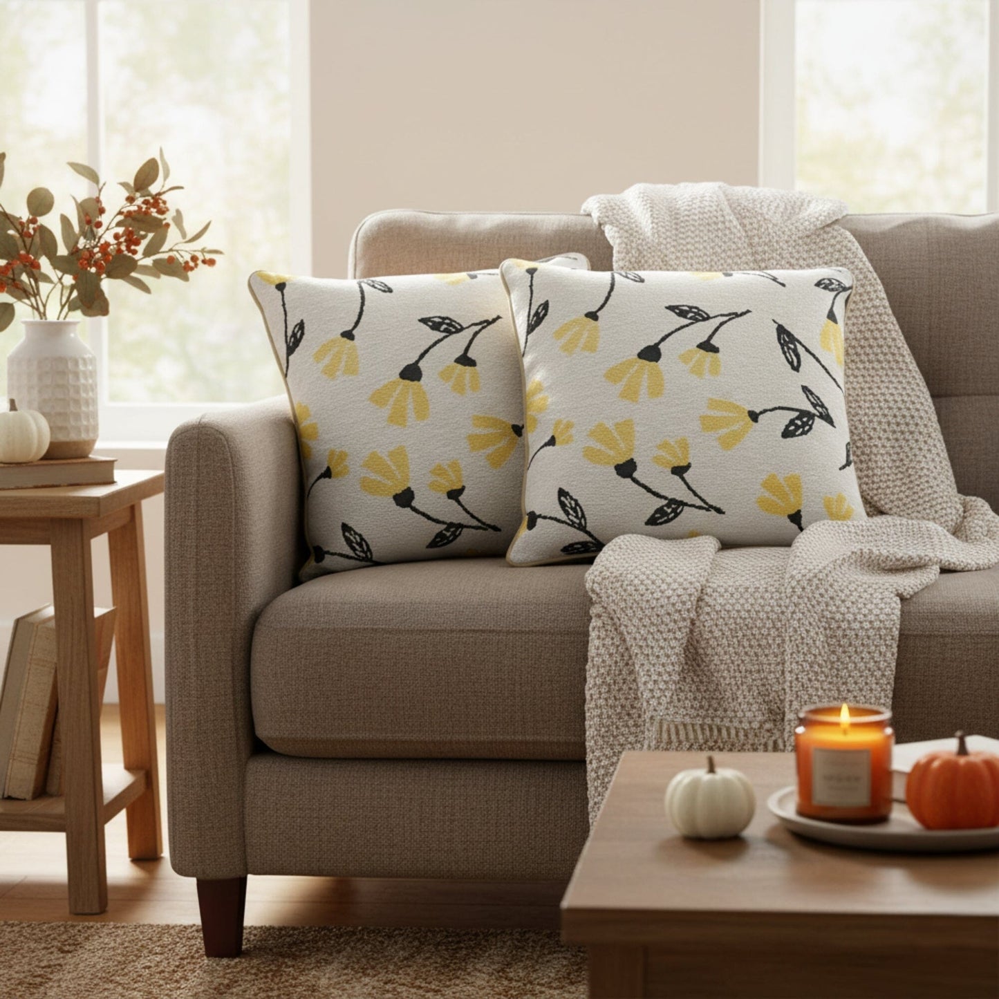 DaDa Bedding Yellow Fleur Floral Botanical Spring Tapestry Throw Pillow Cover, 16" x 16" (18112) - - Throw Pillow Covers