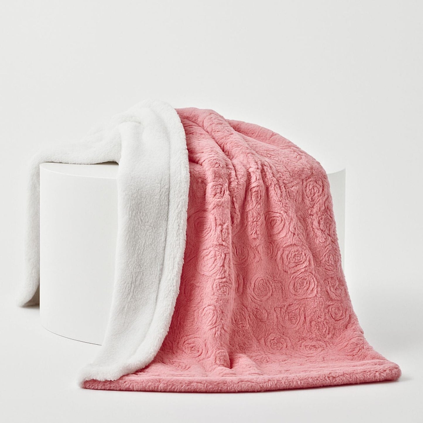 DaDa Bedding Luxury Blossom Pink Rose Buds Pink Sherpa Backside Faux Fur Throw Blanket (BL-171752) - - Throw Blankets