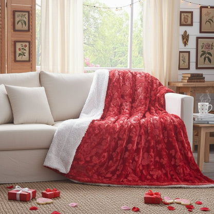 DaDa Bedding Luxury Romantic Red Lovely Hearts Dreamy Plush Faux Fur Throw Blanket (19) - - Throw Blankets