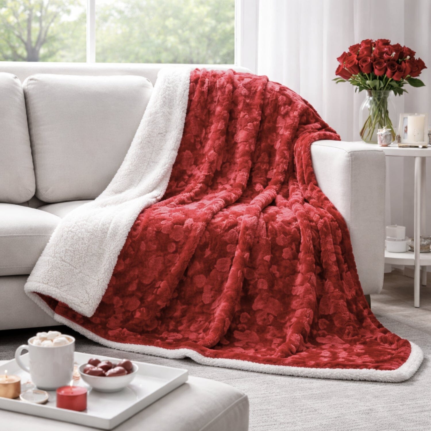 DaDa Bedding Luxury Romantic Red Lovely Hearts Dreamy Plush Faux Fur Throw Blanket (19) - - Throw Blankets