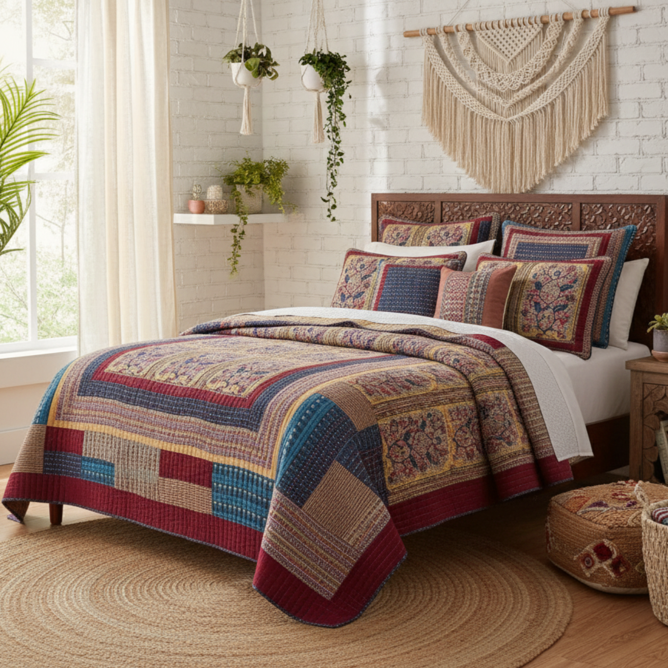 Tache Vineyard Cottage Floral Lightweight Patchwork Bedspread Quilt Set (JHW-827) - - Quilt / Bedspread