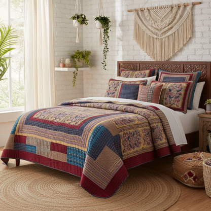Tache Vineyard Cottage Floral Lightweight Patchwork Bedspread Quilt Set (JHW-827) - - Quilt / Bedspread