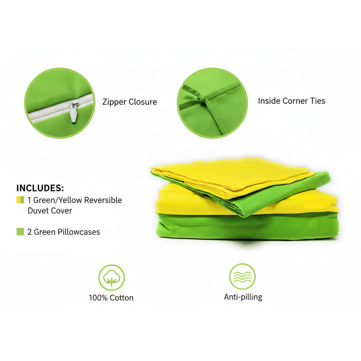 Tache Lemon Lime Bright Yellow & Green Reversible Duvet Cover Set (DC36PC-YG) - - Duvet Cover