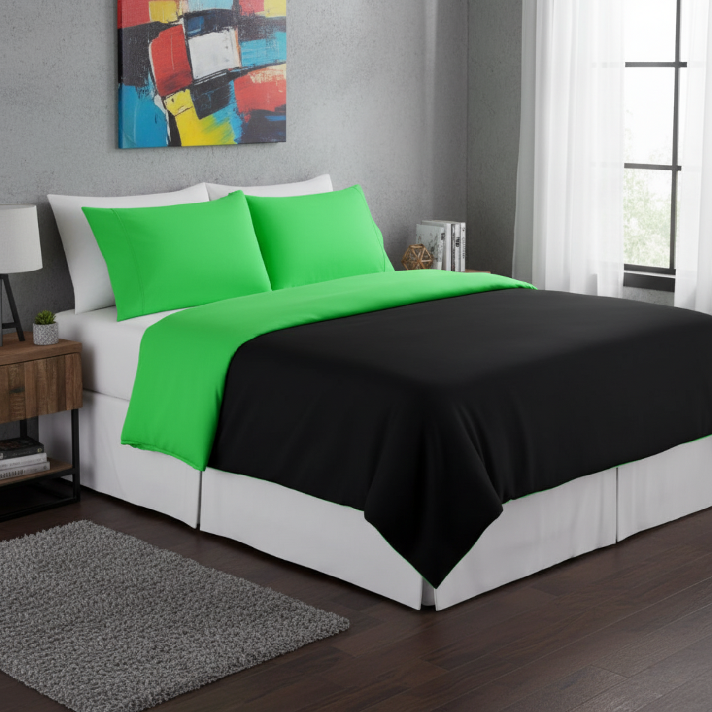 Tache Cotton Lime Green & Black Reversible Duvet Cover (DC32PC) - - Duvet Cover