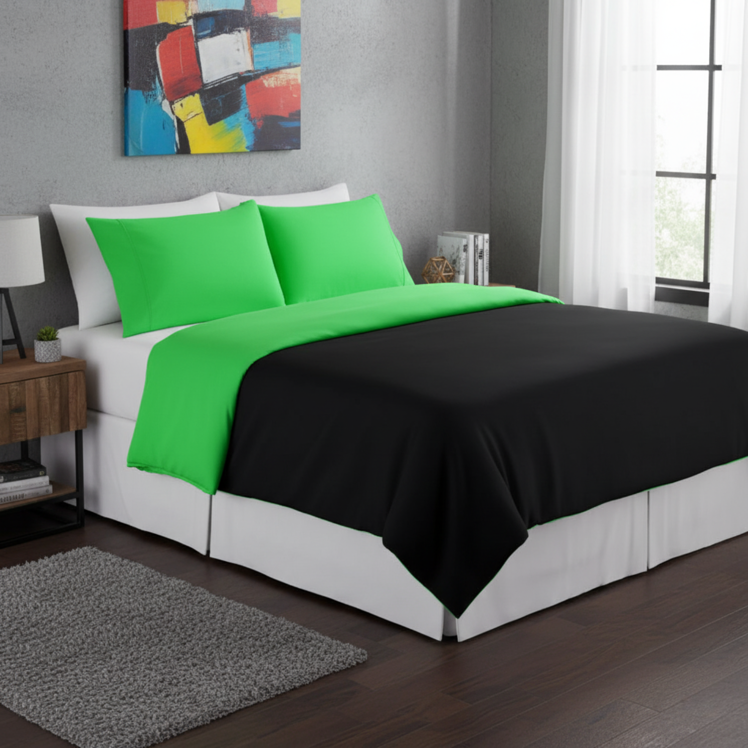 Tache Cotton Lime Green & Black Reversible Duvet Cover (DC32PC) - - Duvet Cover