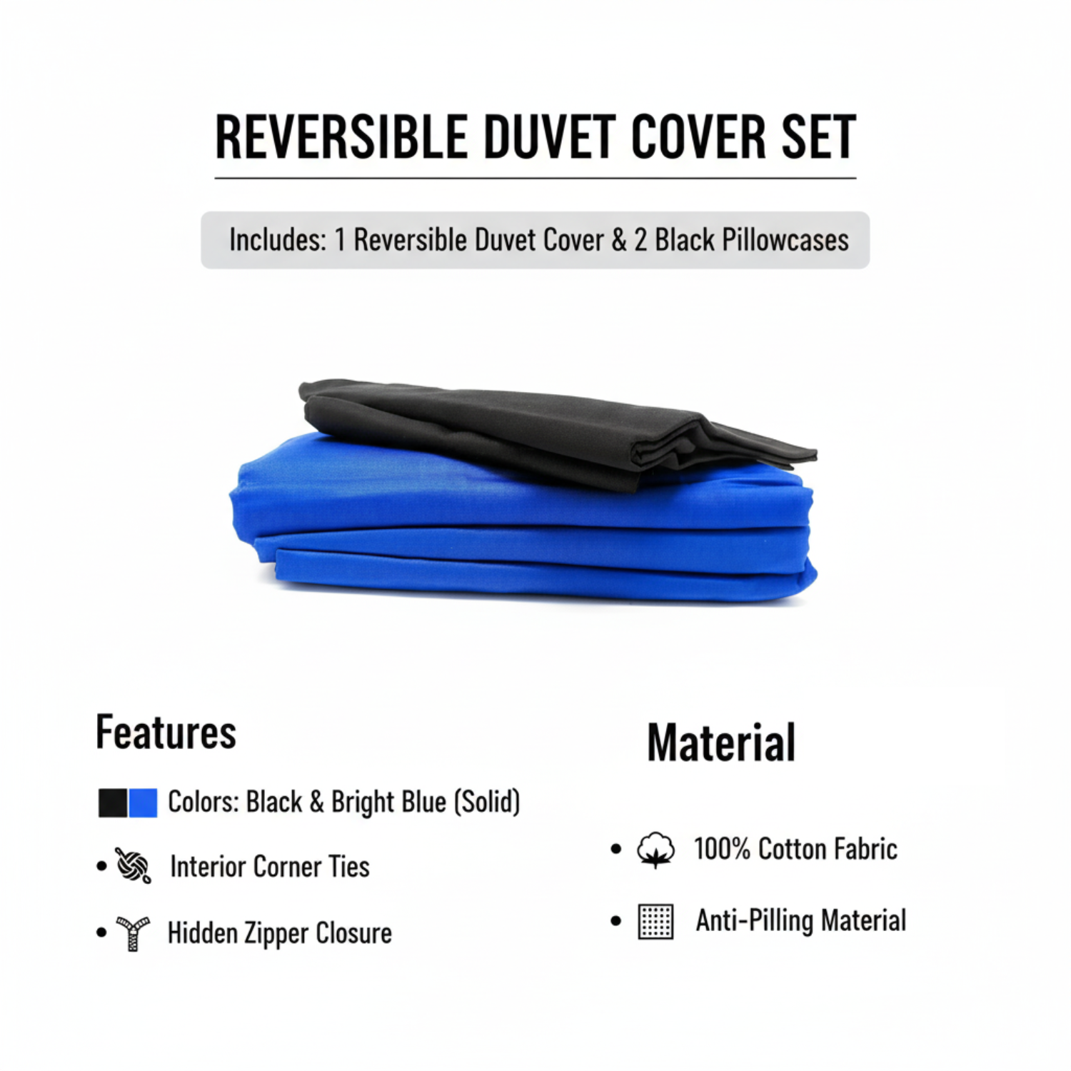 Tache Deep Blue Black Reversible Duvet Cover Set (DC36PC-BB) - - Duvet Cover