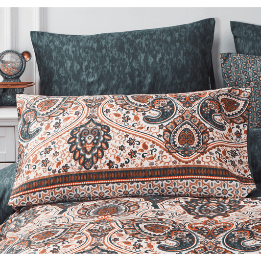 Tache Rustic Paisley Mandala Palace Teal Orange Ivory Pillowcases - 20 x 30 - Pillowcase