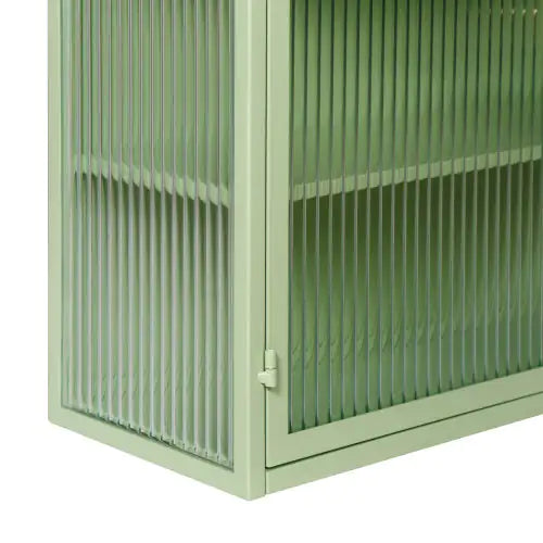 Mint Green Glass Double Door Wall Cabinet With Three Levels - Kia Day Design
