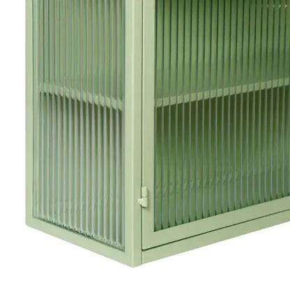 Mint Green Glass Double Door Wall Cabinet With Three Levels - Kia Day Design