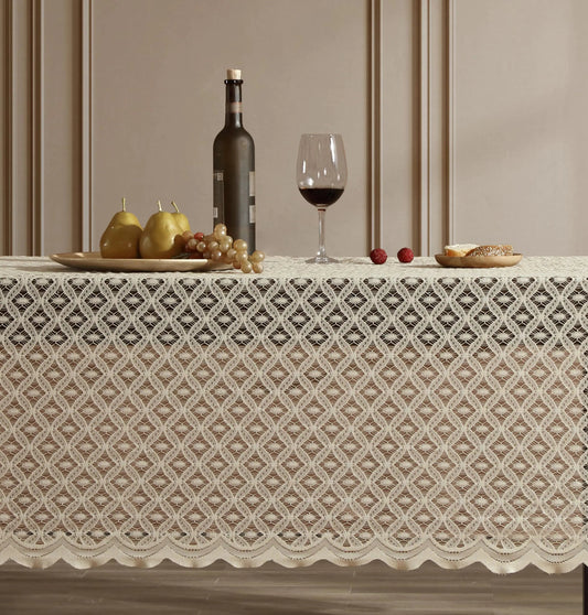 Fabric Sedona Scalloped Lace Rectangle Wrinkle Resistant Tablecloth - Kia Day Design