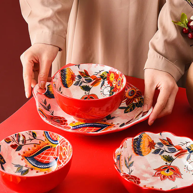 Japanese Style Painted Ceramic Bowl and Plate Set Kia Day Design