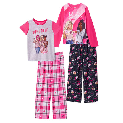 Barbie Girls Pajama Pants and Sleep Shirt Sets for Kids 4 Piece Sleepwear Set for Girls (as1 numeric numeric_6 regular Pink-Heather)