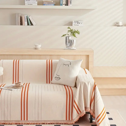 Soft Chenille Sofa Throw with Tassels and Washable Cover - - Couch cover