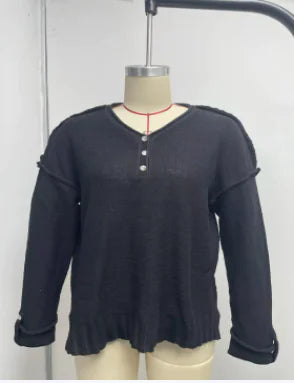 Loose Button Knitted Sweater for Women's Fashion