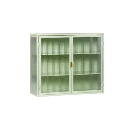 Mint Green Glass Double Door Wall Cabinet With Three Levels - Kia Day Design