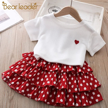 Girls Short Sleeve Polka Dot Skirt Set