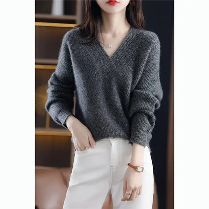 New Women's V Neck Loose Knitted Sweater