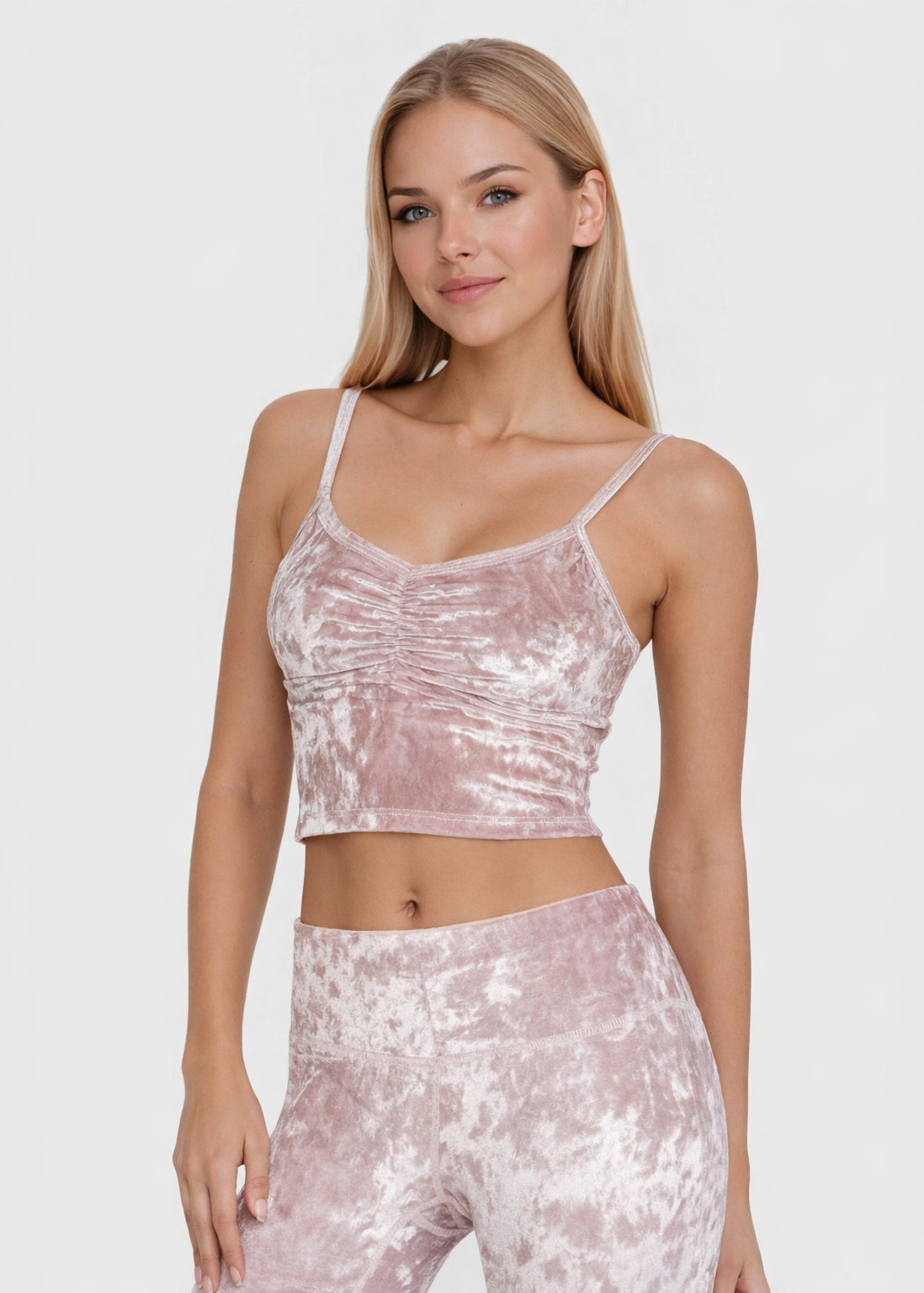 Velvet Shirred Crop Top Made in USA - LAVENDER - Shirts & Tops