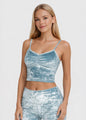 Velvet Shirred Crop Top Made in USA - BLUE - Shirts & Tops