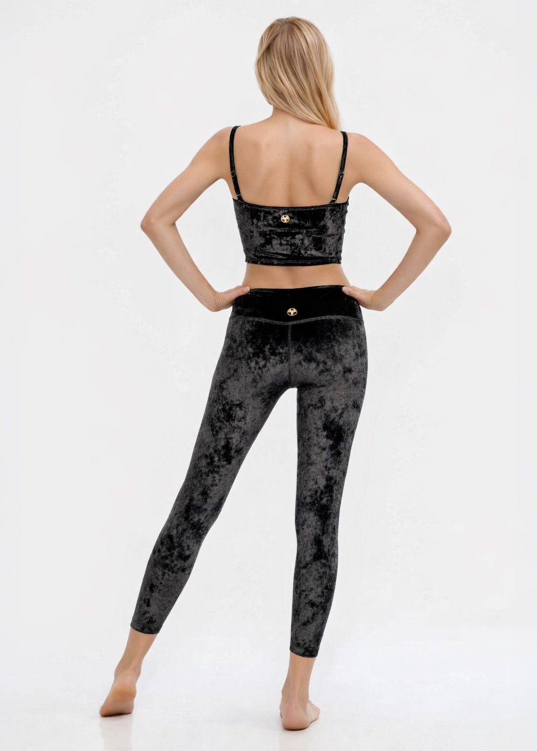 Velvet Shirred Crop Top Made in USA - - Shirts & Tops