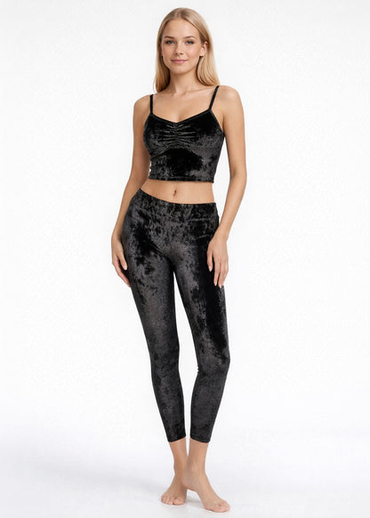 Velvet Shirred Crop Top Made in USA - - Shirts & Tops