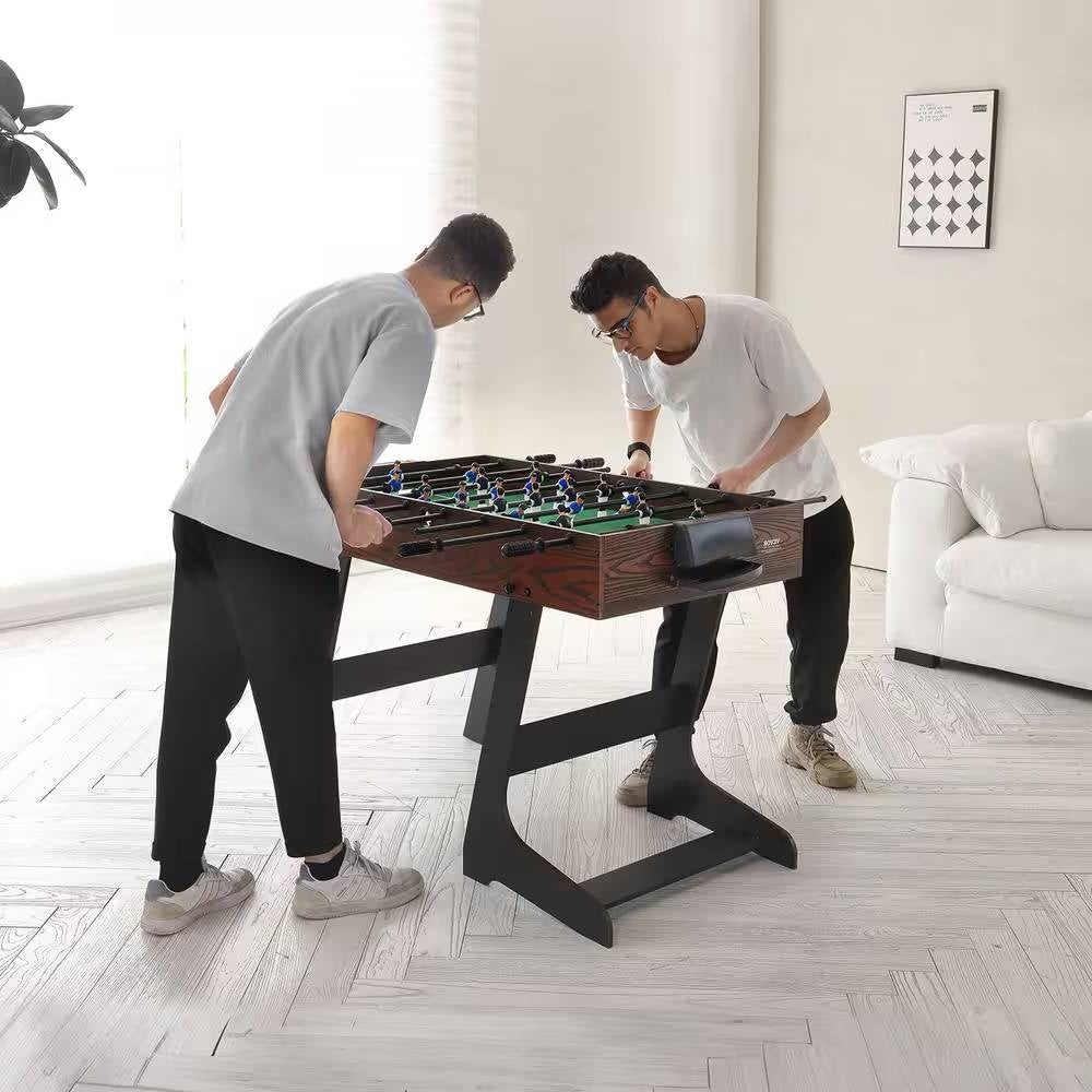 Foldable Foosball Table with 2 Balls in Walnut Wood Finish - Standard Size - - Accents > Game Room