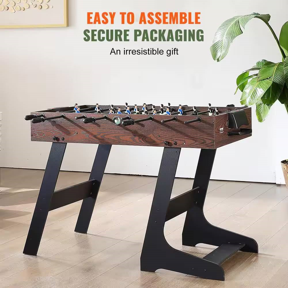 Foldable Foosball Table with 2 Balls in Walnut Wood Finish - Standard Size - - Accents > Game Room