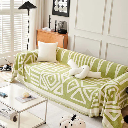 Cat-Proof Chenille Sofa Cover - Bohemian sofa towel-green 31 180*420 - Sofa blanket