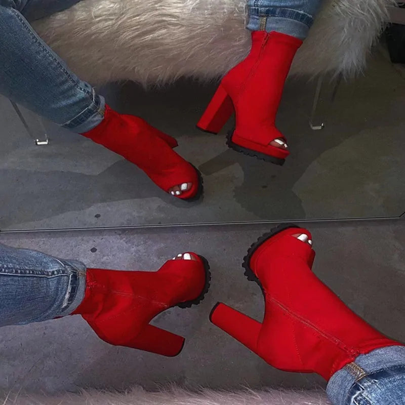 Zipped Open Toe Ankle Boots - Kia Day Design