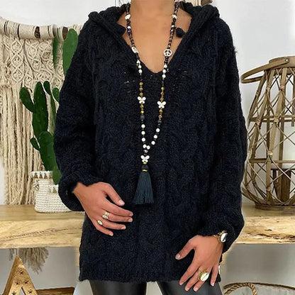 Women's Hooded Solid Color Knitted Sweater - Kia Day Design