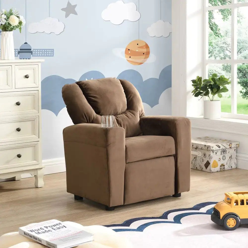 Kids Upholstered Chair With Cup Holder - - chair