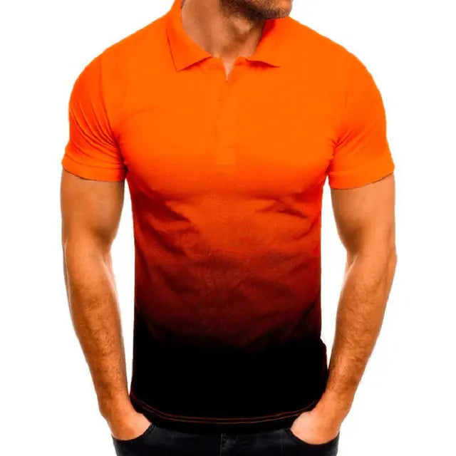 3D Gradual Change Short Sleeve Polo Shirt - Yellow XXXL - shirt