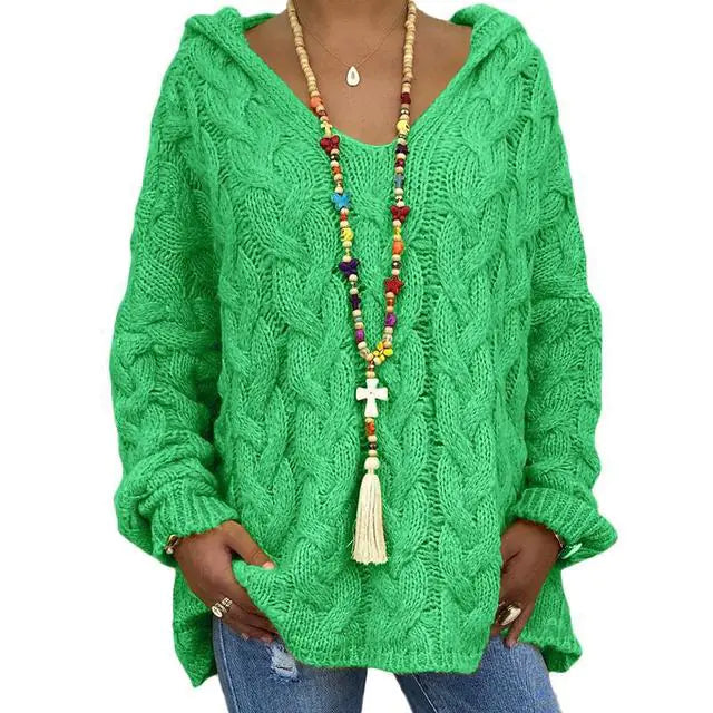 Women's Hooded Solid Color Knitted Sweater - Kia Day Design
