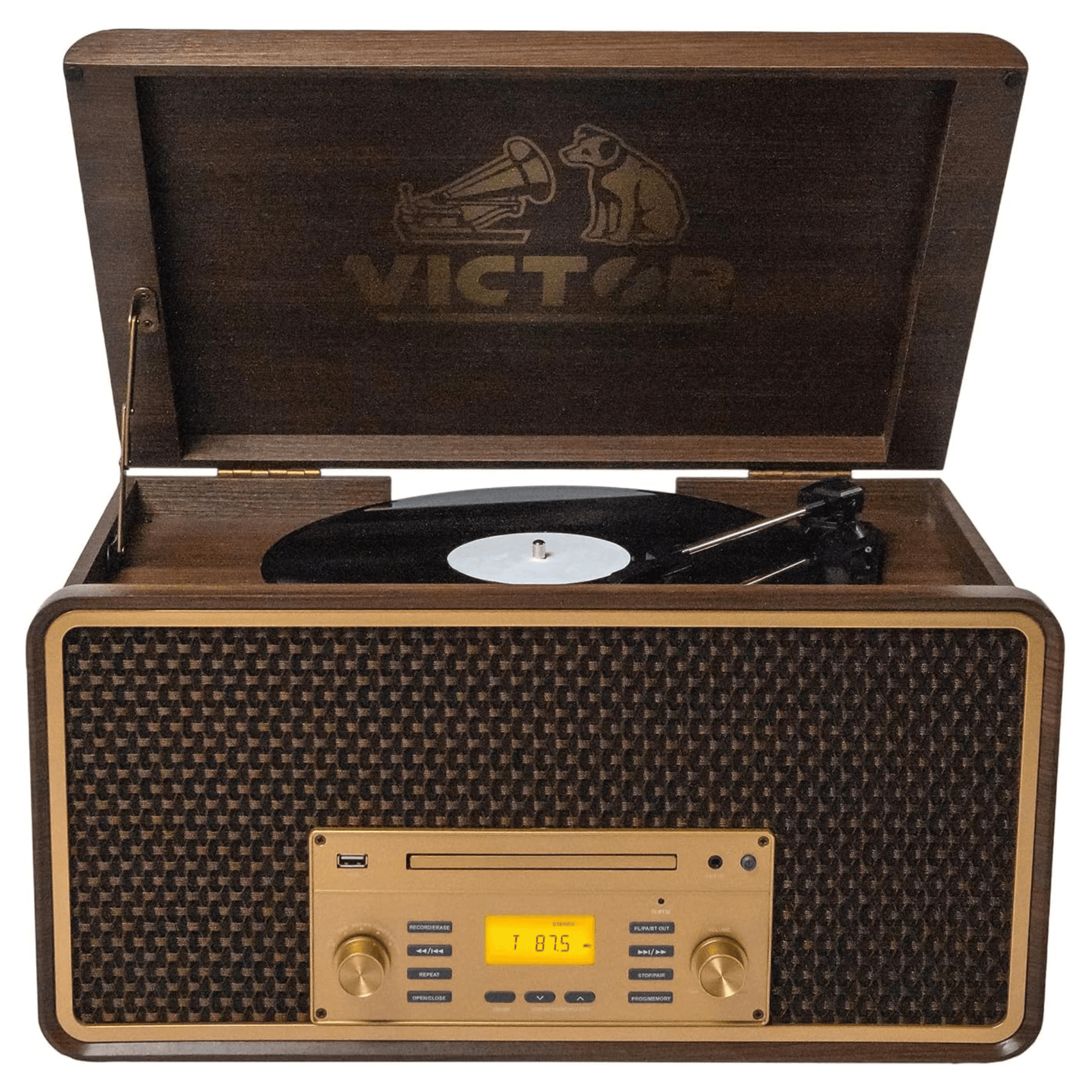 Victor Monument 8-in-1 Wood Music Center with 3-Speed Turntable & Dual Bluetooth- Jupiter Gear Home- {{Product type}}