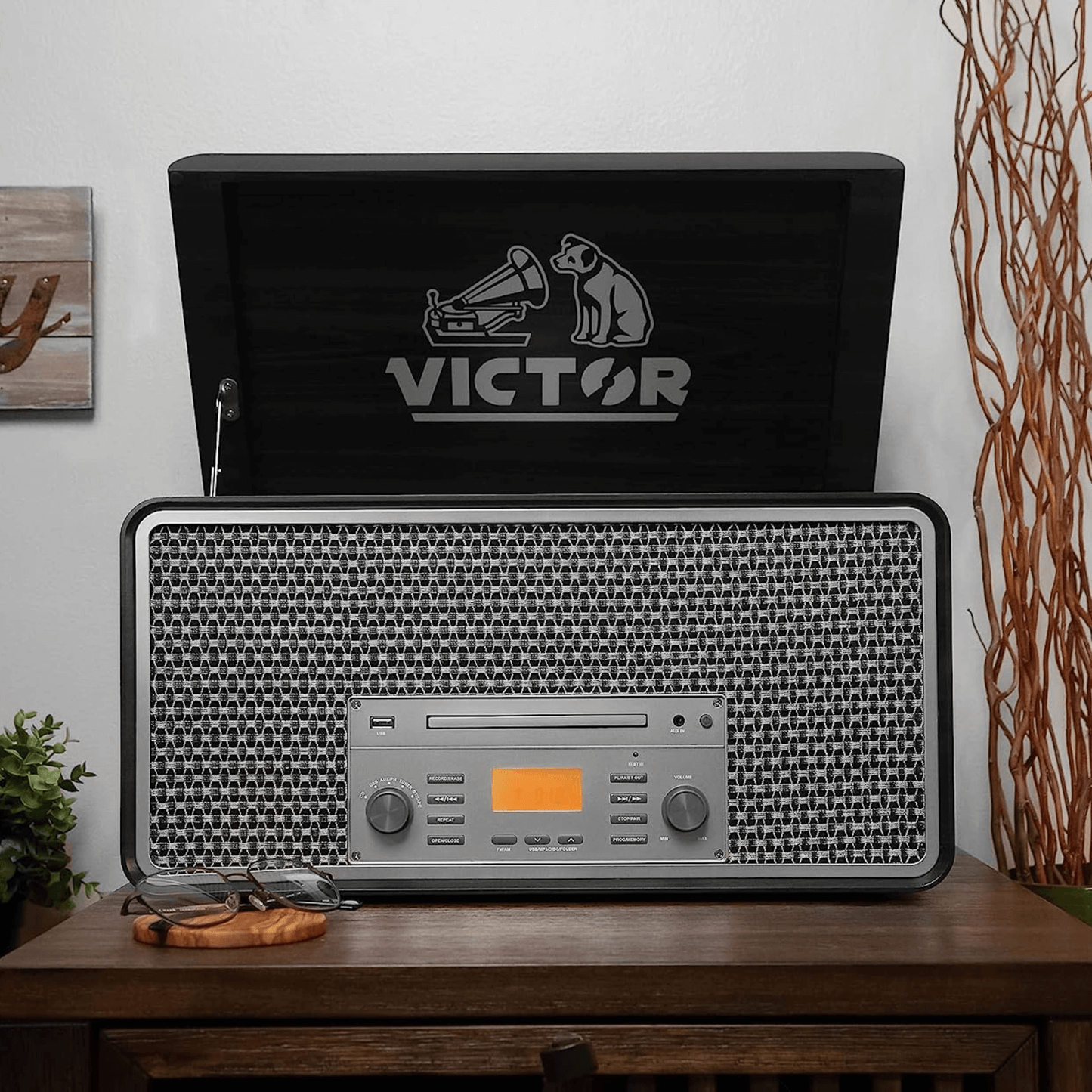 Victor Monument 8-in-1 Wood Music Center with 3-Speed Turntable & Dual Bluetooth- Jupiter Gear Home- {{Product type}}