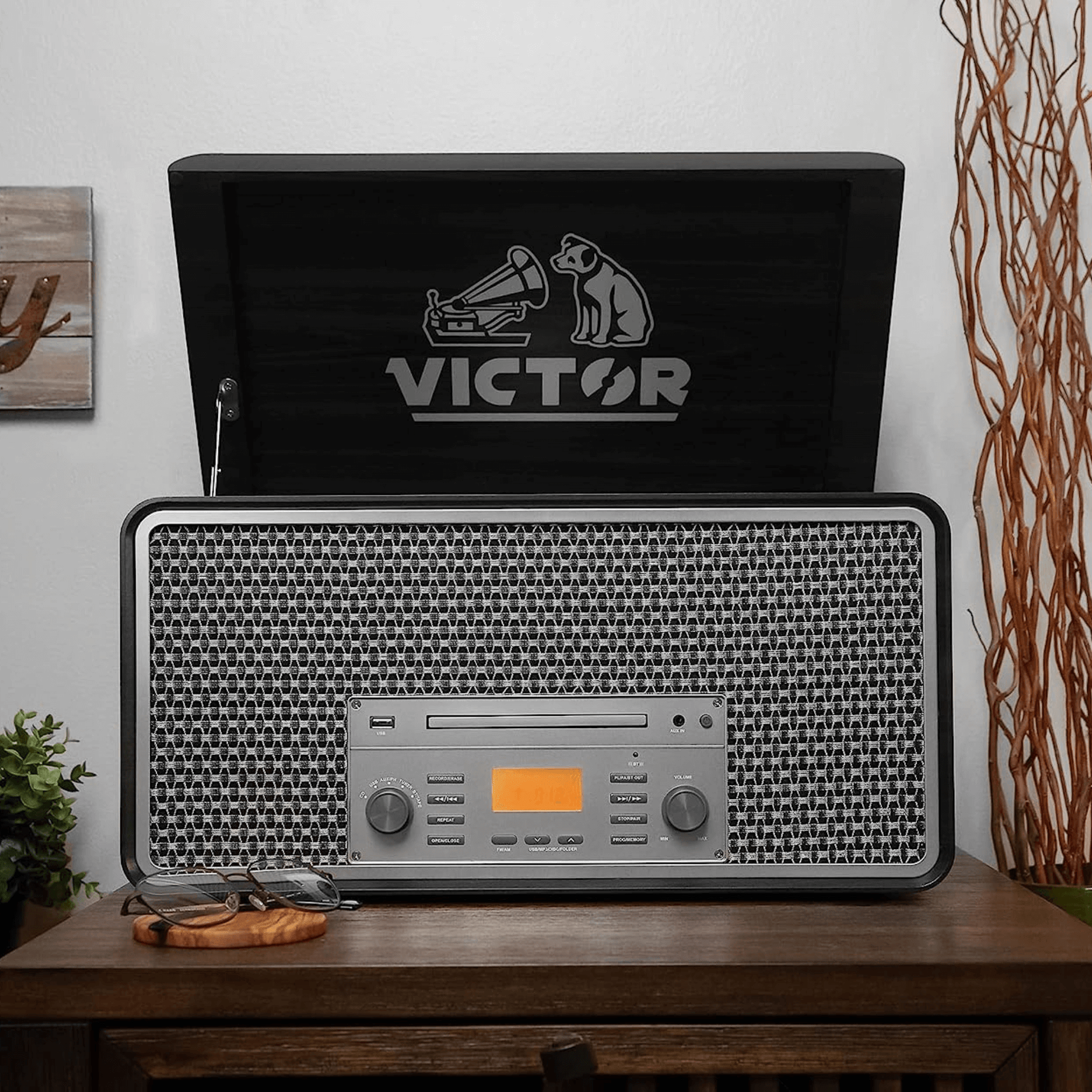Victor Monument 8-in-1 Wood Music Center with 3-Speed Turntable & Dual Bluetooth- Jupiter Gear Home- {{Product type}}