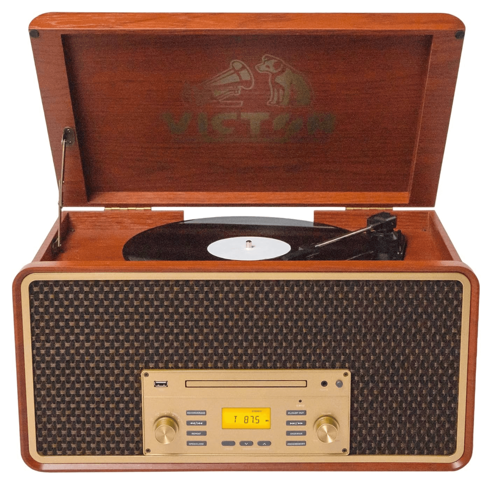 Victor Monument 8-in-1 Wood Music Center with 3-Speed Turntable & Dual Bluetooth- Jupiter Gear Home- {{Product type}}