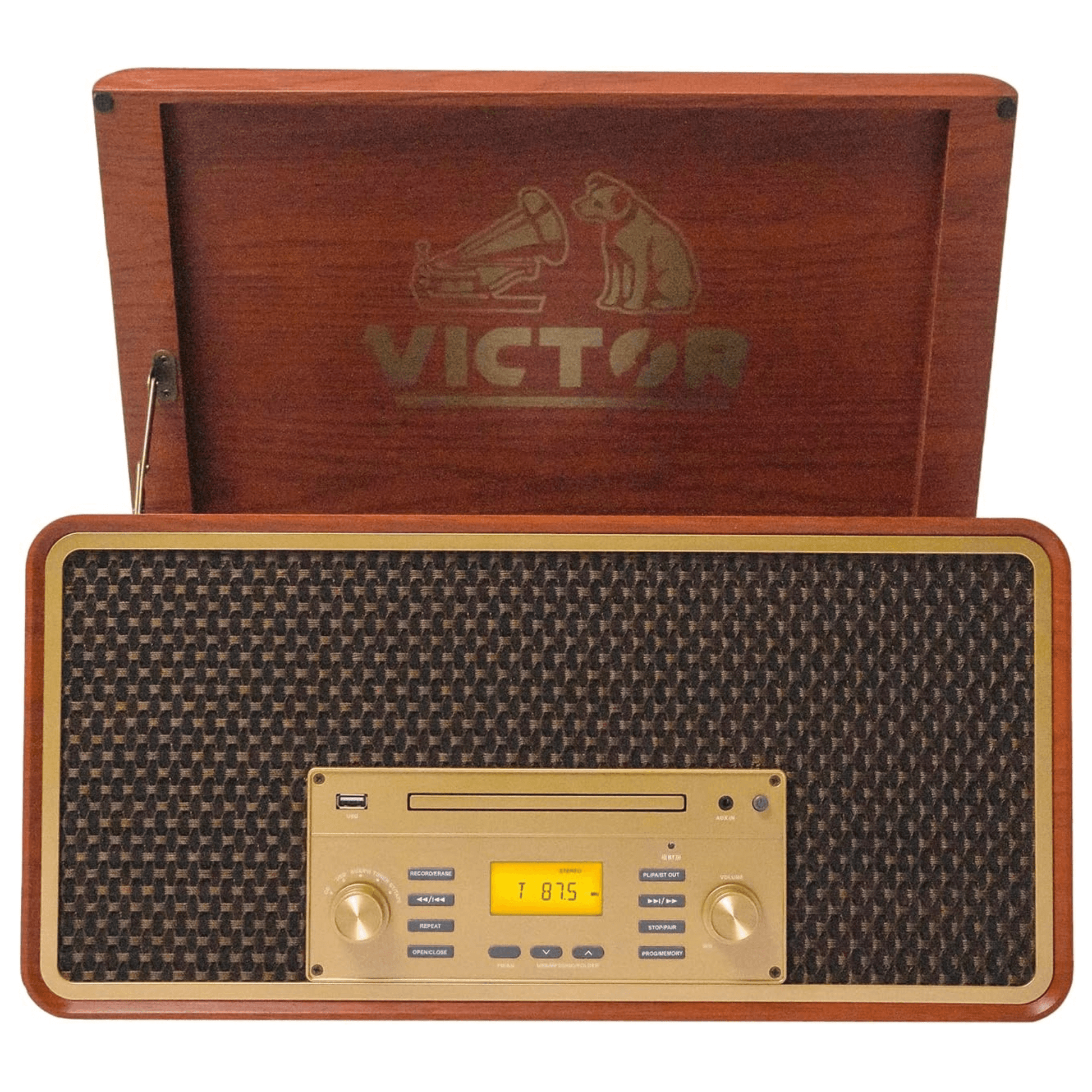 Victor Monument 8-in-1 Wood Music Center with 3-Speed Turntable & Dual Bluetooth- Jupiter Gear Home- {{Product type}}