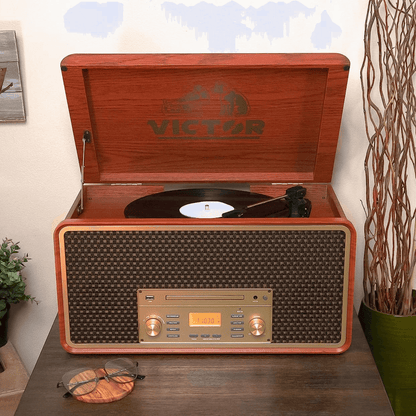 Victor Monument 8-in-1 Wood Music Center with 3-Speed Turntable & Dual Bluetooth- Jupiter Gear Home- {{Product type}}